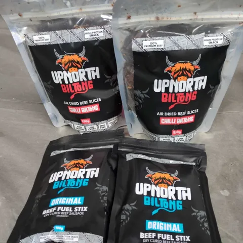 LOT OF 4 PACKS OF UPNORTH BILTONG BEEF STRIPS X 2 AND FUEL STIX X 2