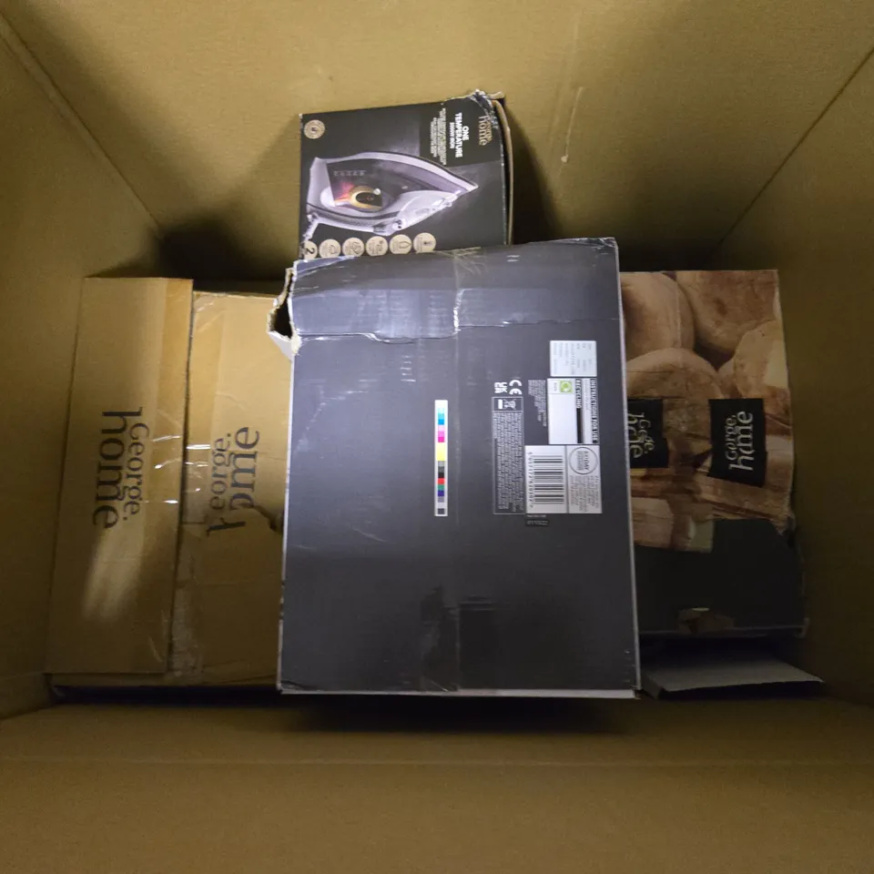 BOX OF APPROXIMATELY 6 ASSORTED ITEMS TO INCLUDE - 2 SLICE TOASTER  , ONE TEMPERATURE IRON ETC