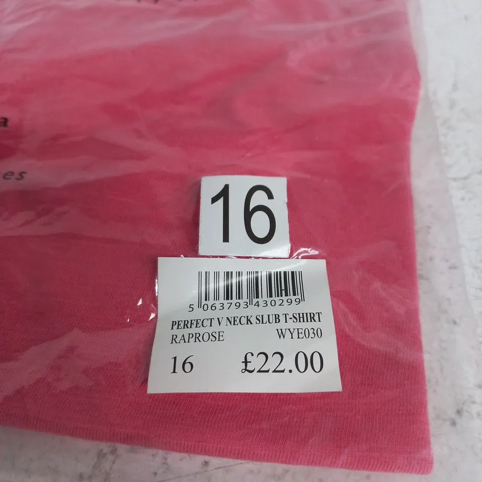 CREW CLOTHING COMPANY WOMEN'S PINK PERFECT V-NECK SLUB T-SHIRT – UK 16 (RAPROSE WYE030)
