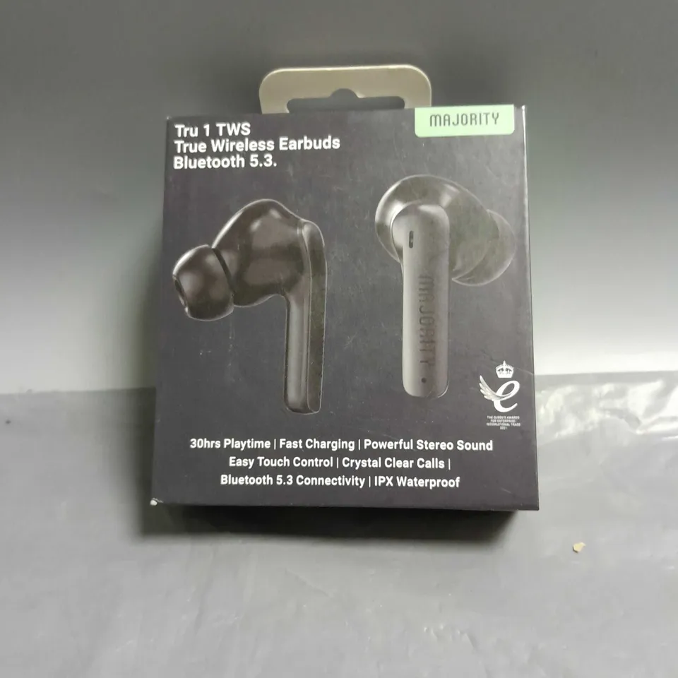 BOXED MAJORITY TRU WIRELESS EARBUDS IN BLACK