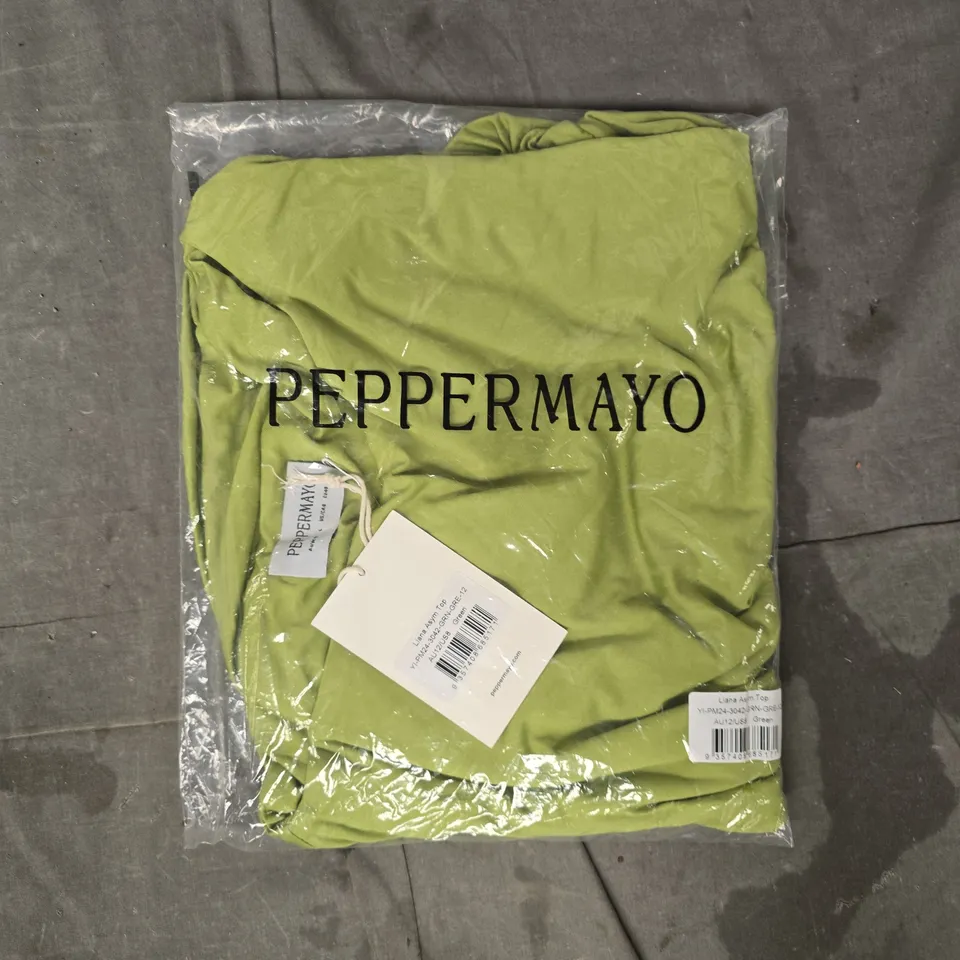 PEPPERMAYO LIANA ASYM TOP IN GREEN SIZE AU12/US8