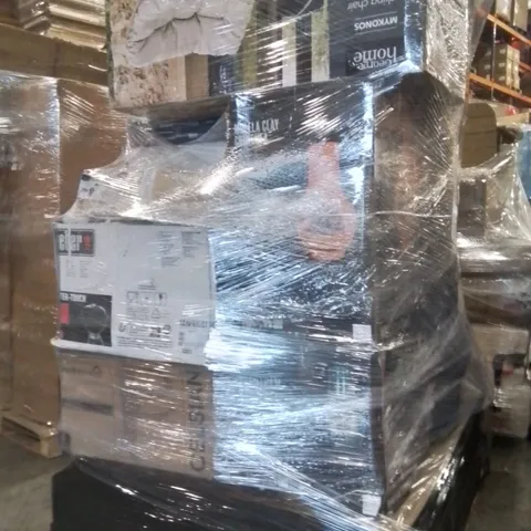 PALLET OF ASSORTED HOUSEHOLD GOODS AND PRODUCTS TO INCLUDE;EGG CHAIR,BARBECUE,NECK FAN,IRON,FIREPIT,CLAY CHIMENEA