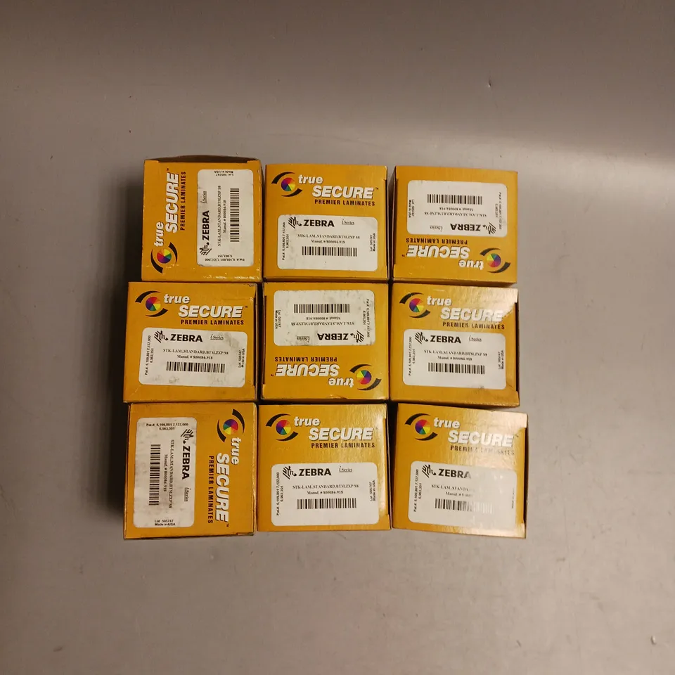 LOT OF 9 ZEBRA TRUE SECURE LAMINATE ROLL IN CLEAR ZXP SERIES