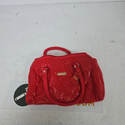 STYLED BY RED QUILTED HANDBAG – GENUINE LEATHER, WITH FRONT METAL PLAQUE