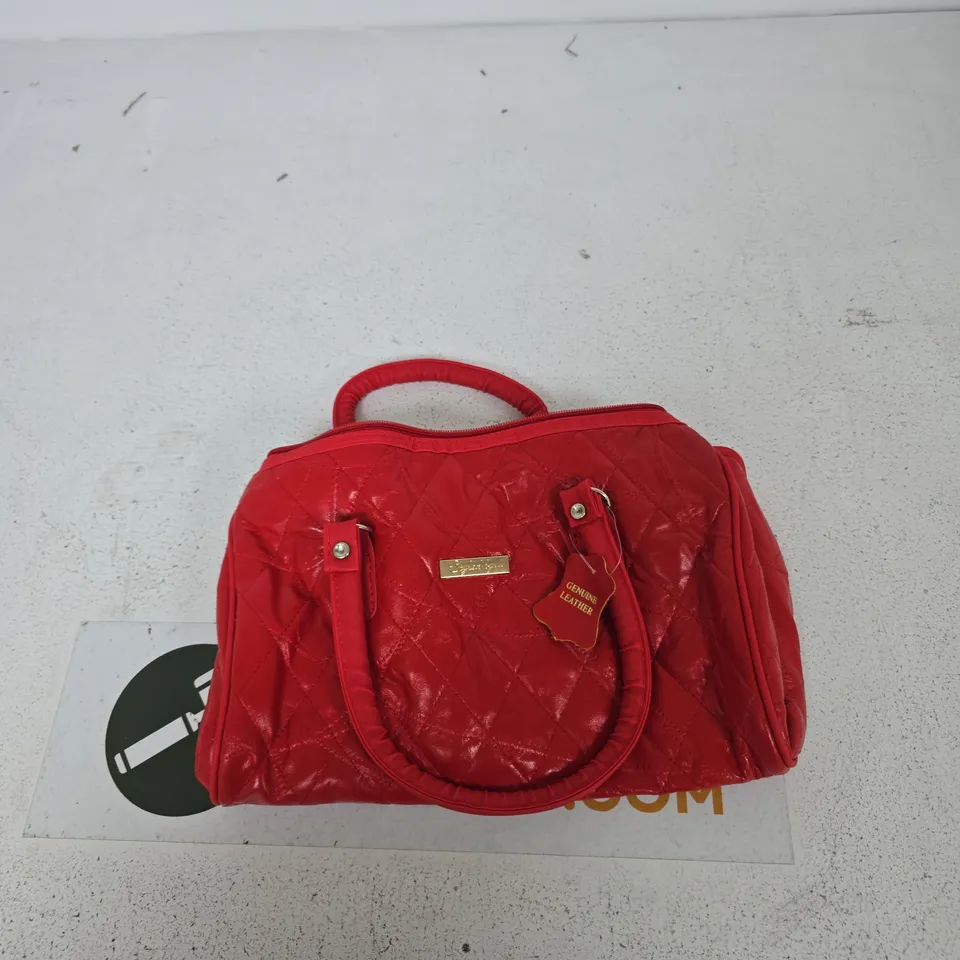 STYLED BY RED QUILTED HANDBAG – GENUINE LEATHER, WITH FRONT METAL PLAQUE