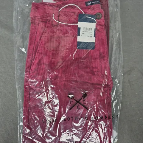 CREW CLOTHING COMPANY CORD TAPERED TROUSERS IN BERRY SIZE 8