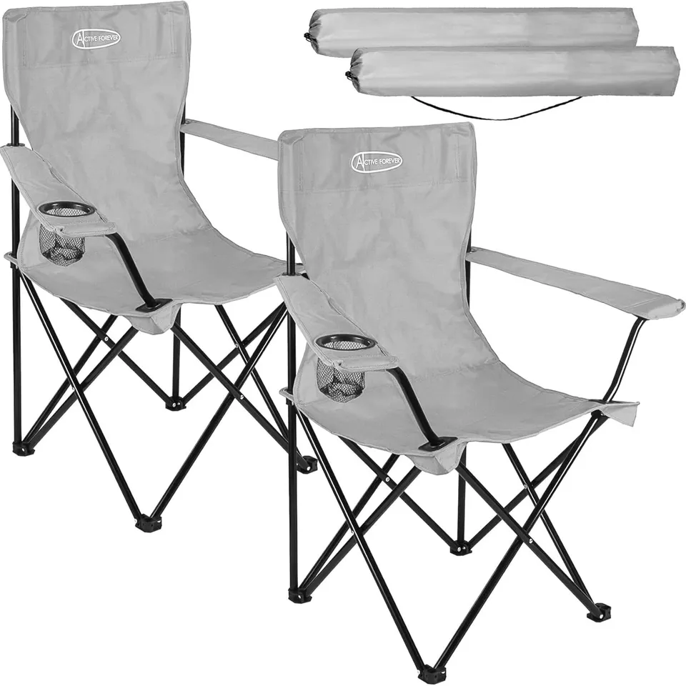 BOXED FOLDING CAMPING CHAIRS SET OF 2 - GREY 