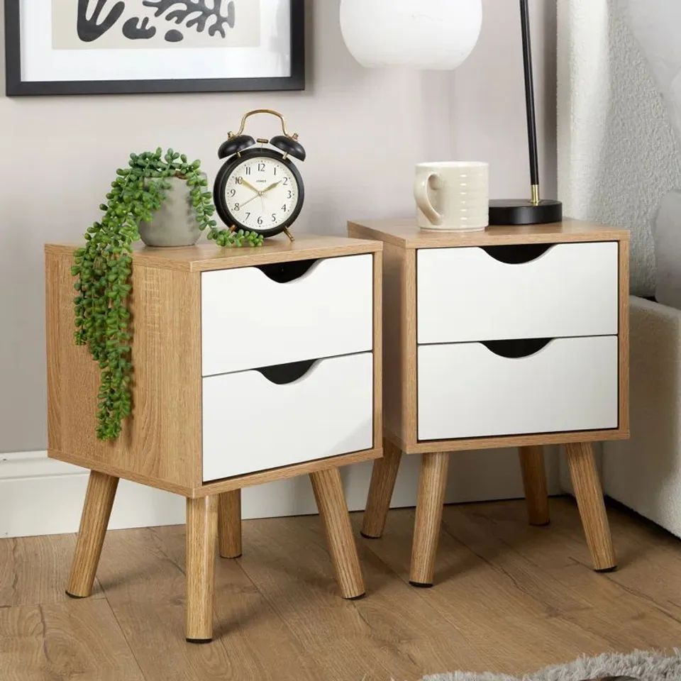 BOXED CLARINDA PAIR OF 2 DRAWERS SCANDI BEDSIDE TABLE UNITS 
