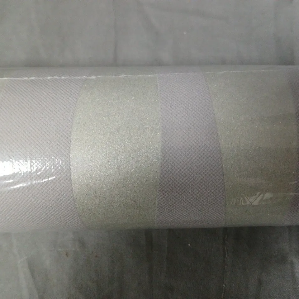 DESIGNER WALLPAPERS ROLL – STRIPED LAVENDER & TAUPE, 9.5M, SINGLE BOLT