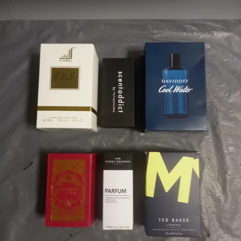 BOX OF APPROX 6 ASSORTED BOXED FRAGRANCES TO INCLUDE - TED BAKER EAU DE TOILETTE - DAVIDOFF COOL WATER - OPULENT PERFUMES - ETC