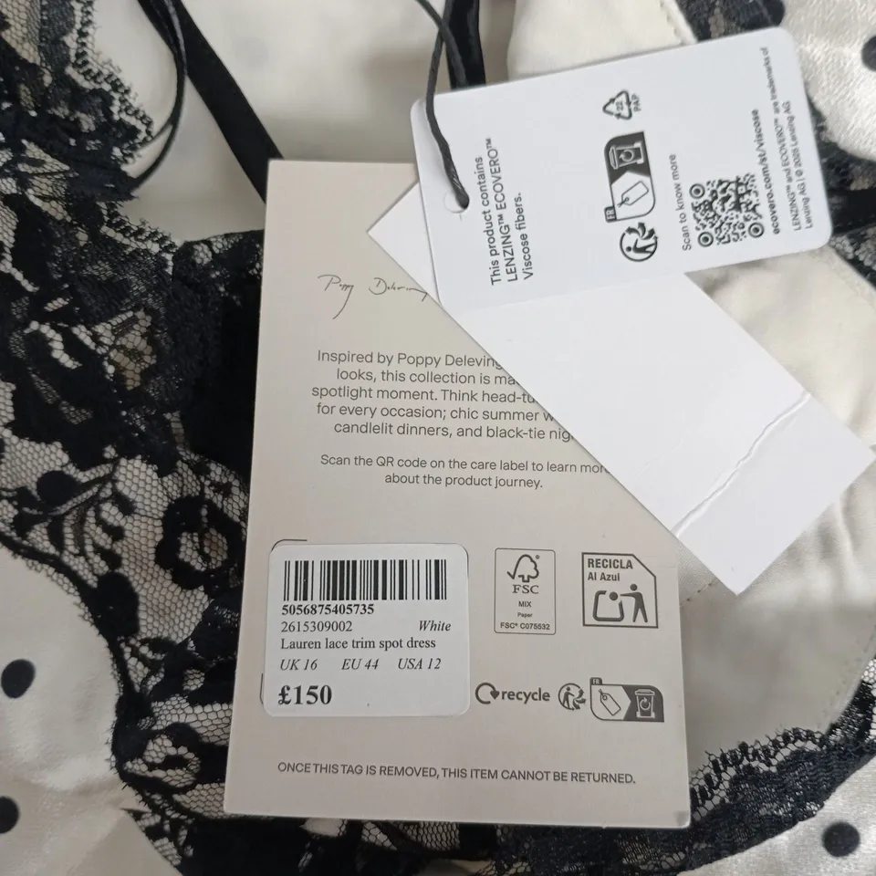 NOBODY'S CHILD X POPPY DELEVINGNE – LAUREN LACE TRIM DRESS, WHITE, UK 16
