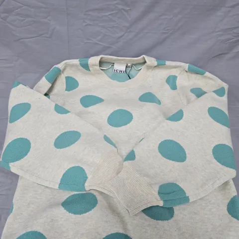 ICHI JUMPER – OATMEAL WITH TEAL POLKA DOTS - M