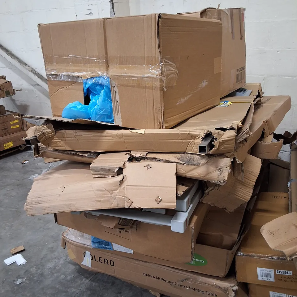 PALLET CONTAINING ASSORTED NISBIT PRODUCTS & PARTS INCLUDING RACKING TROLLEY & ROUND FOLDING TABLE