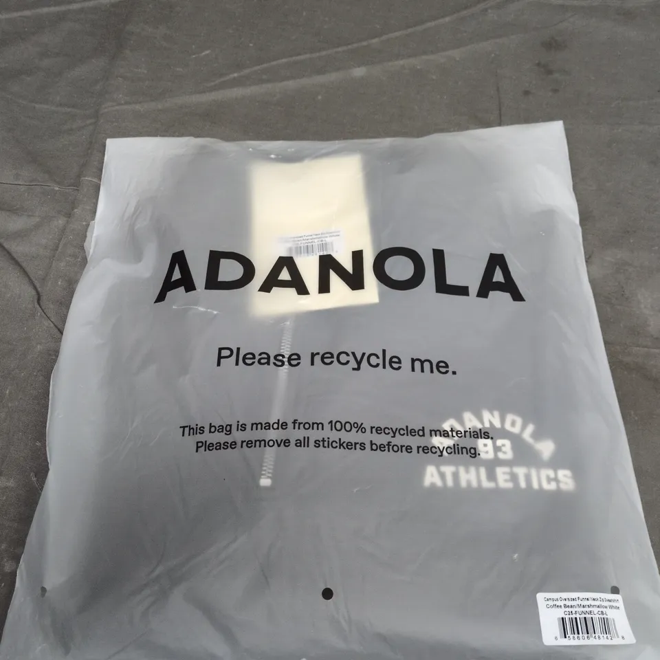 ADANOLA CAMPUS OVERSIZED FUNNEL NECK ZIP SWEATSHIRT – COFFEE BEAN/MARSHMALLOW WHITE – UK LARGE (L)