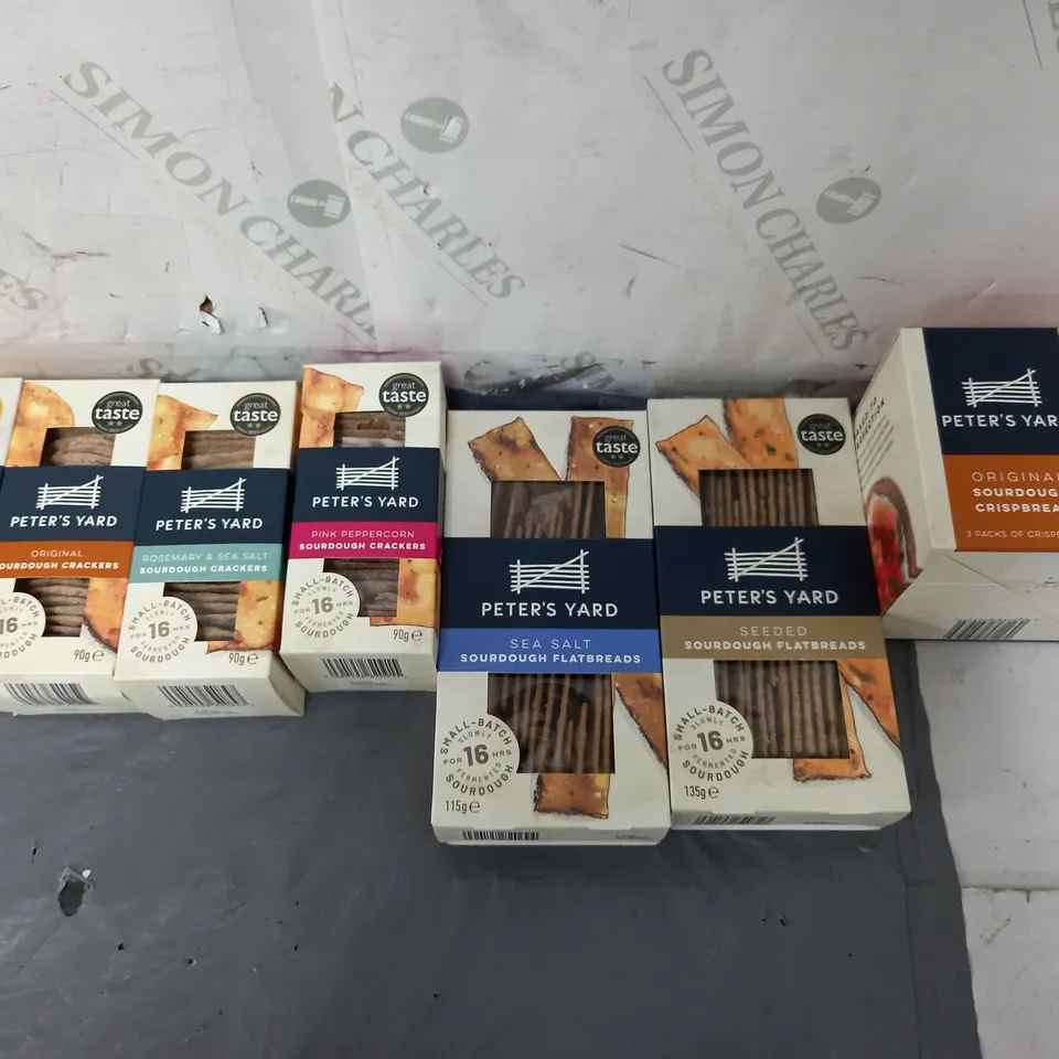 APPROXIMATELY 6 ASSORTED PETERS YARD FOOD ITEMS TO INCLUDE - CRACKERS, FLATBREADS, AND CRISPBREAD ETC.