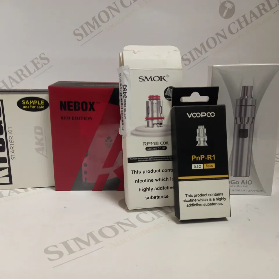 LOT OF 30 ASSORTED VAPING DEVICES & ACCESSORIES, TO INCLUDE NEBOX, SMOK, ETC