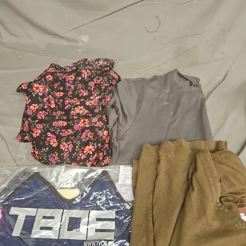 APPROXIMATELY 20 ASSORTED CLOTHING PRODUCTS IN VARIOUS STYLES & SIZES TO INCLUDE PANTS, T-SHIRTS, DRESSES ETC