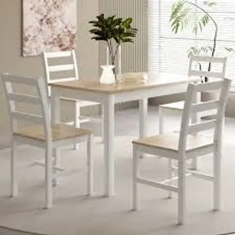 BOXED HOLCOMBE 4 SEATER WOODEN DINING SET - WHITE WITH NATURAL TOP