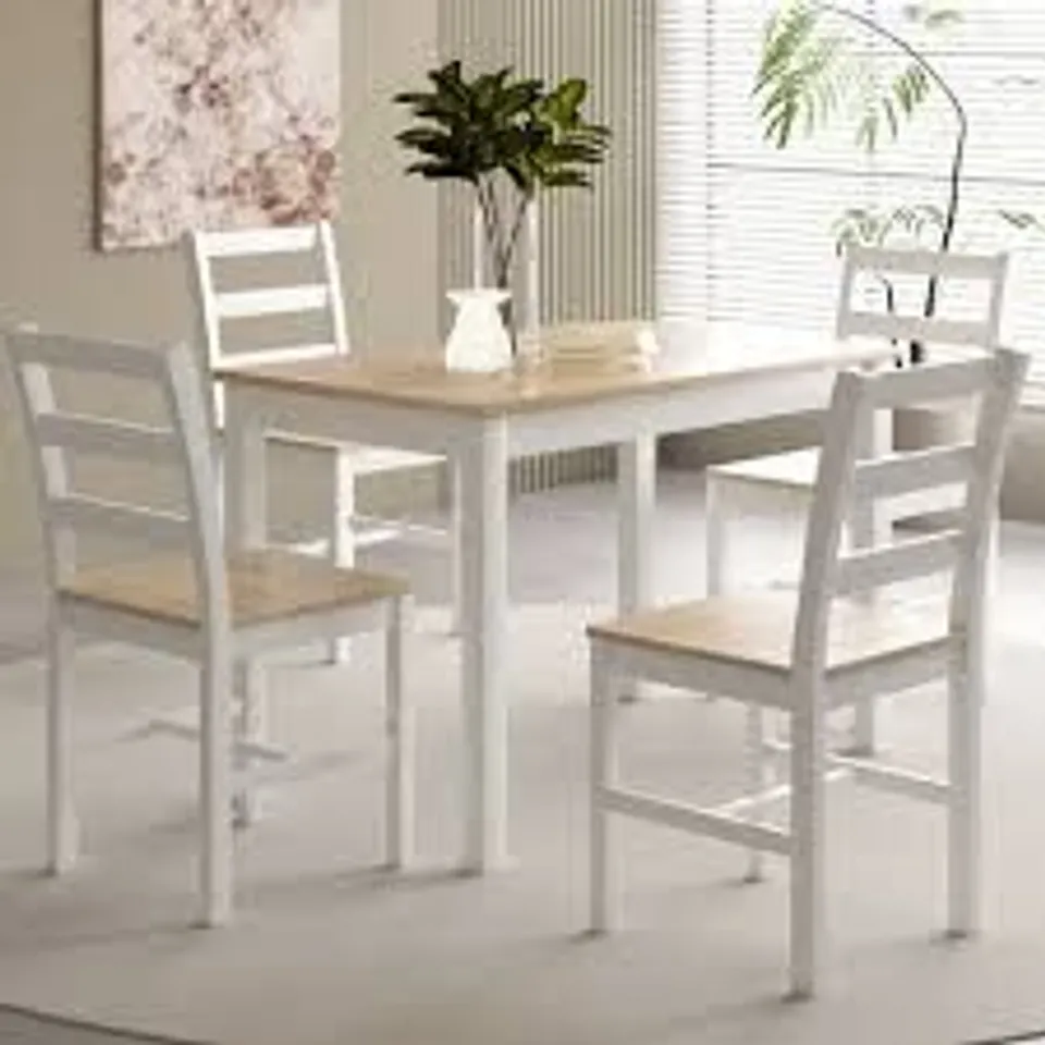 BOXED HOLCOMBE 4 SEATER WOODEN DINING SET - WHITE WITH NATURAL TOP