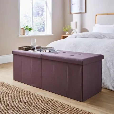 BOXED FAUX LINEN BED OTTOMAN - PURPLE (1 BOX)
