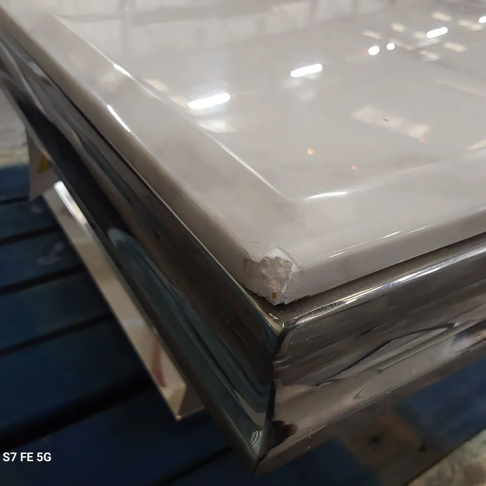 DESIGNER KENSINGTON COFFEE TABLE WHITE MARBLE EFFECT ON CHROME BASE