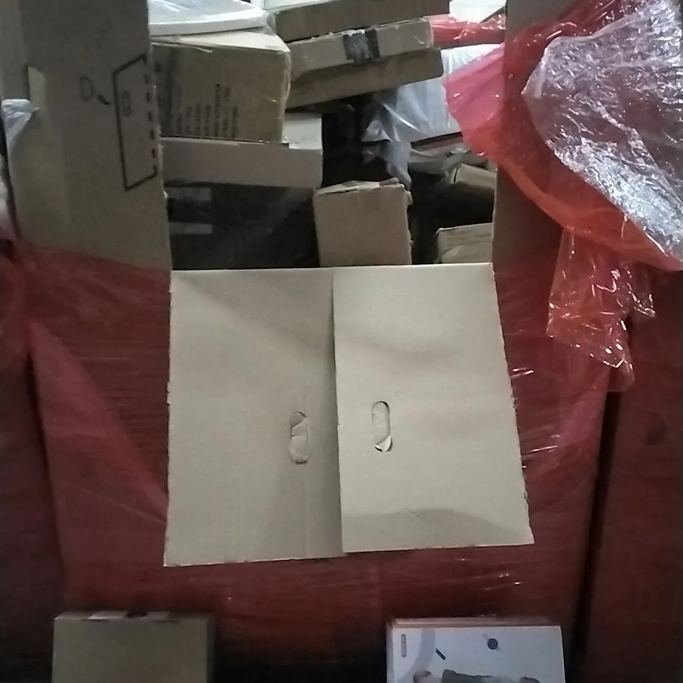 PALLET OF HOUSEHOLD ITEMS TO INCLUDE KITCHEN TAP,LED TV 19INCH, MUSICAL STROLLER, PAPER CUTTER AND  OTHER ASSORTED ITEMS..L