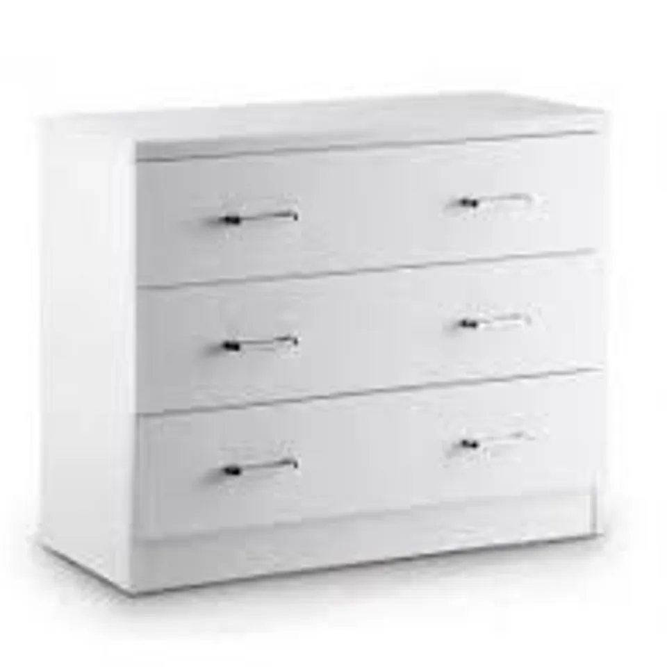 BOXED NOVELLO 3 DRAWER CHEST OF DRAWERS IN WHITE GLOSS (1 BOX)