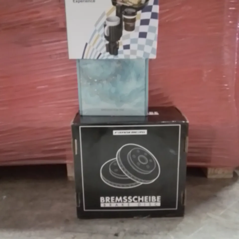 PALLET OF ASSORTED HOUSEHOLD GOODS AND PRODUCTS TO INCLUDE;DRINK CUP BASE,BRAKE DISC,HAMPER JUST FOR YOU