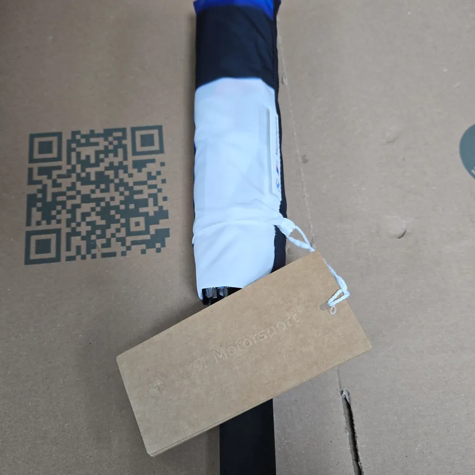 BMW M MOTORSPORT POCKET UMBRELLA – FOLDED, BLACK WITH BLUE TRIM