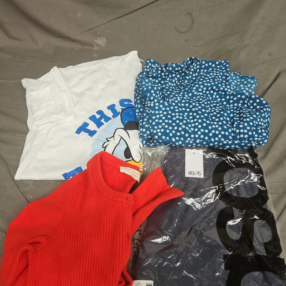 APPROXIMATELY 20 ASSORTED CLOTHING PRODUCTS IN VARIOUS STYLES & SIZES TO INCLUDE PANTS, T-SHIRTS, DRESSES ETC