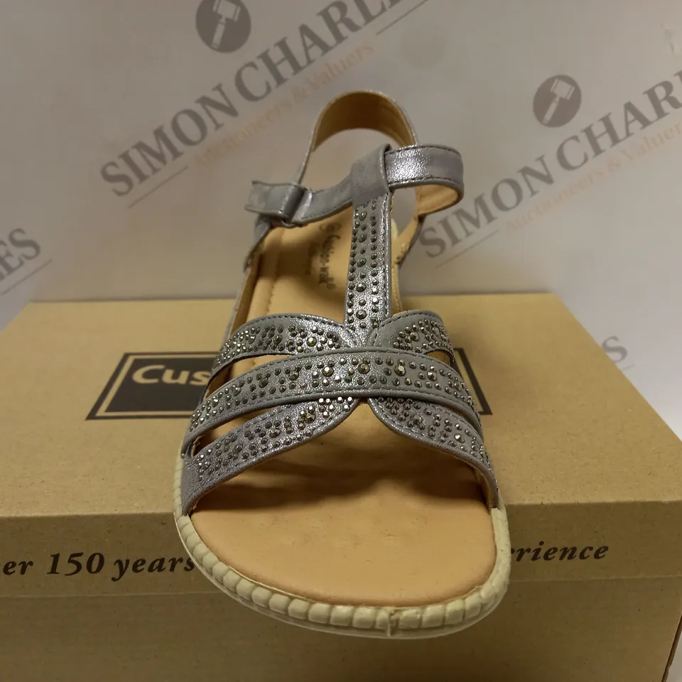 BOXED CUSHION WALK DIAMANTE TRIM SANDALS, PEWTER - SIZE 5