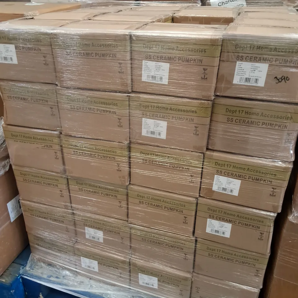 PALLET CONTAINING 96 4-PACK BOXES OF BRAND NEW CERAMIC PUMPKINS