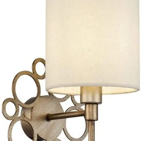 BOXED MAYTONI ANNA 1-LIGHT WALL LIGHT SCONCE LIGHT, ANTIQUE GOLD WITH CREAM FABRIC SHADE