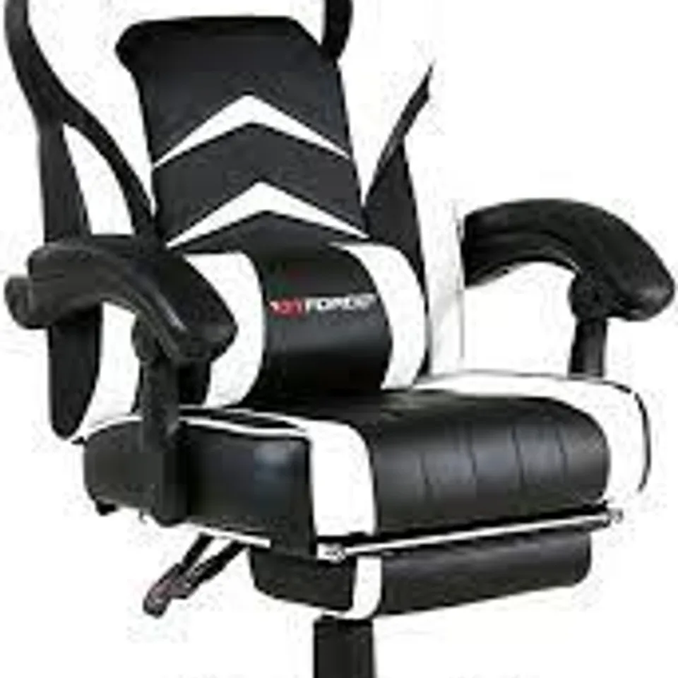 BOXED GT FORCE TURBO LEATHER RACING AND SPORTS OFFICE CHAIR IN BLACK AND WHITE