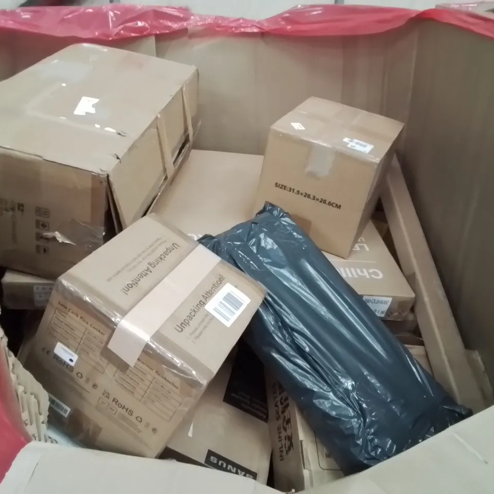 PALLET OF ASSORTED ITEMS TO INCLUDE: AIR FRYER, KNEE WALKER, ELECTRIC GRILL, OVAL MIRROR, STORAGE DRAWERS ECT