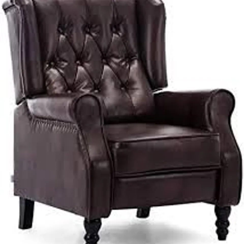BOXED ALTHORPE BROWN FAUX LEATHER PUSH BACK RECLINING CHAIR (1 BOX)