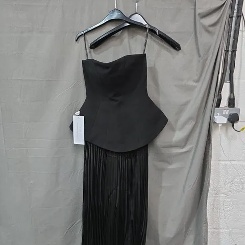 CLUB LONDON BLACK STRAPLESS EVENING DRESS WITH PLEATED SKIRT, UK 8