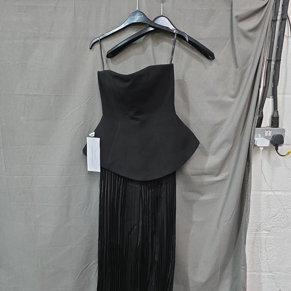 CLUB LONDON BLACK STRAPLESS EVENING DRESS WITH PLEATED SKIRT, UK 8