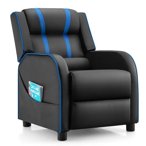 BOXED COSTWAY KIDS RECLINER CHAIR WITH SIDE POCKETS AND FOOTREST - BLUE/BLACK