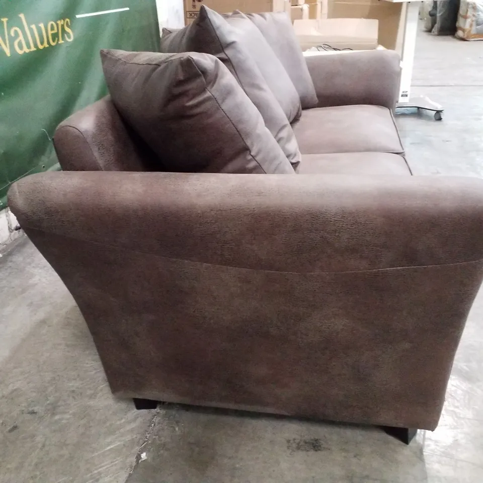 QUALITY DESIGNER 3 SEATER SOFA - BROWN FAUX LEATHER