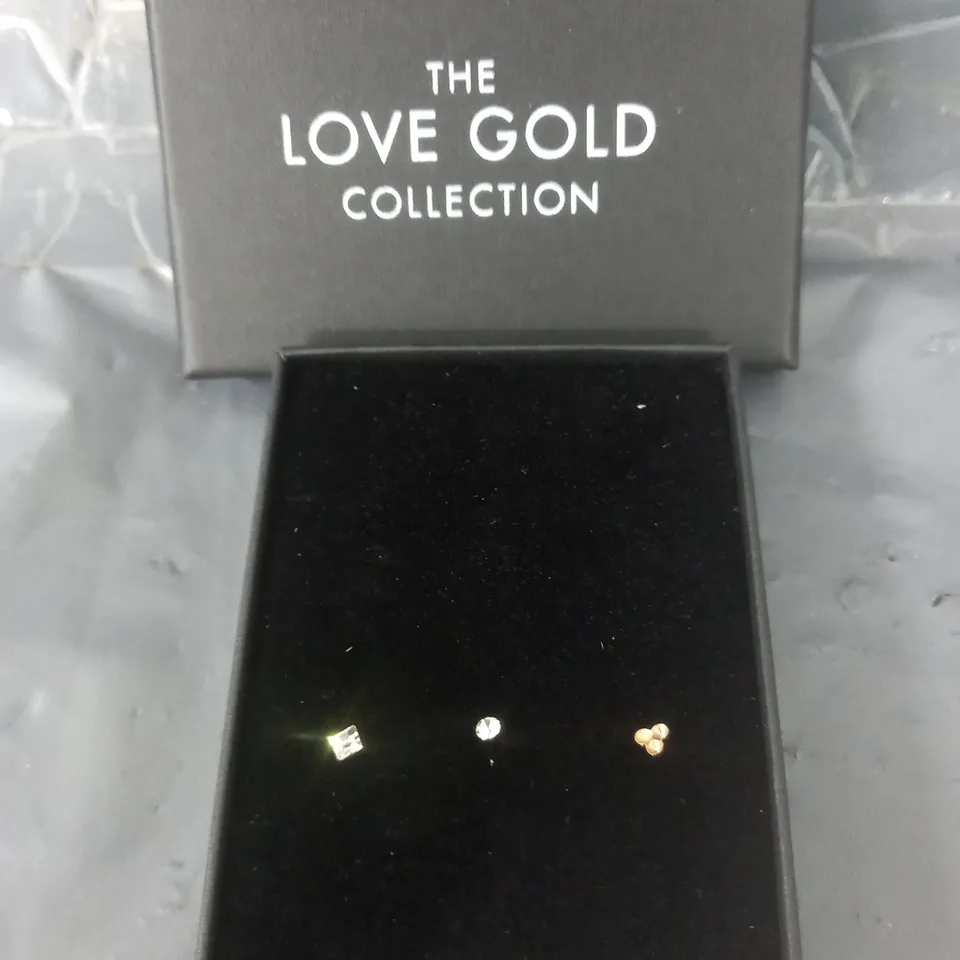 LOVE GOLD 9CT GOLD CUBIC ZIRCONIA THREE PACK NOSE STUDS RRP £26