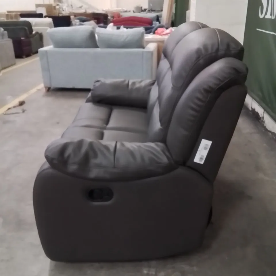 QUALITY DESIGNER 2 SEATER GREY FAUX LEATHER UPHOLSTERED RECLINER SOFA 