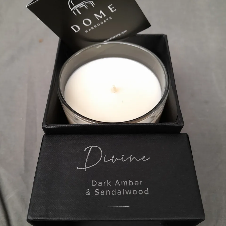 BOXED DOME HARROGATE DARK AMBER AND SANDALWOOD SCENTED CANDLE