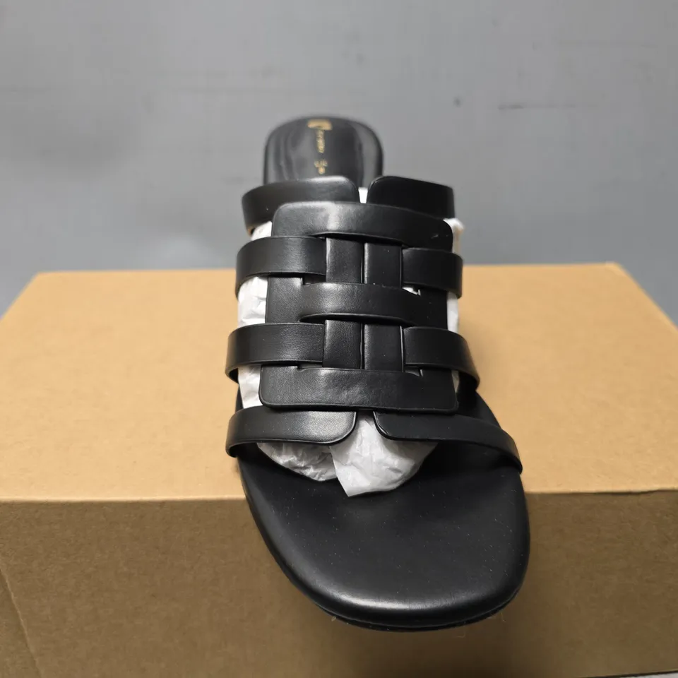 BOXED VERY BLACK WEDGE SANDALS - SIZE 8 