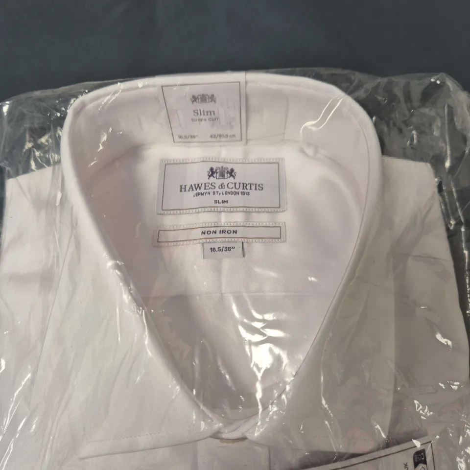 HAWES & CURTIS WHITE SLIM FIT NON-IRON DRESS SHIRT – COLLAR 16.5 IN (SLEEVE 36 IN) – ORIGINAL PACKAGING