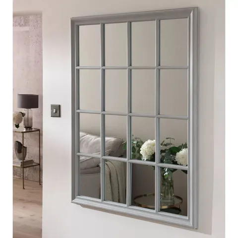 BRAND NEW BOXED HOMES DIRECT 365 LARGE ANTIQUE FRENCH GREY RECTANGULAR WINDOW MIRROR