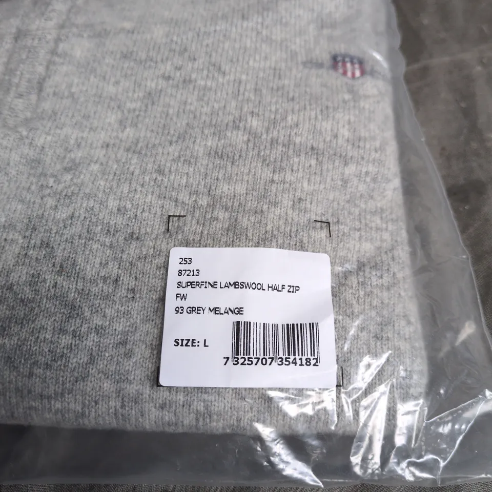 GANT SUPERFINE LAMBSWOOL HALF ZIP GREY MELANGE LARGE BAGGED