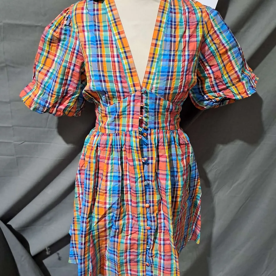 NOBODYS CHILD STARLIGHT MINI DRESS IN BRIGHT MULTI CHECK - UK 12