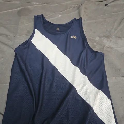 TRACKSMITH MEN'S TANK TOP – NAVY WITH DIAGONAL WHITE STRIPE, SIZE S