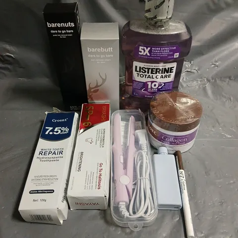 APPROXIMATELY 20 ASSORTED HEALTH & BEAUTY PRODUCTS TO INCLUDE LISTERINE MOUHWASH, MINI HAIR STRAIGHTERNER, NUTCARE HAIR REMOVAL CREAM, ETC